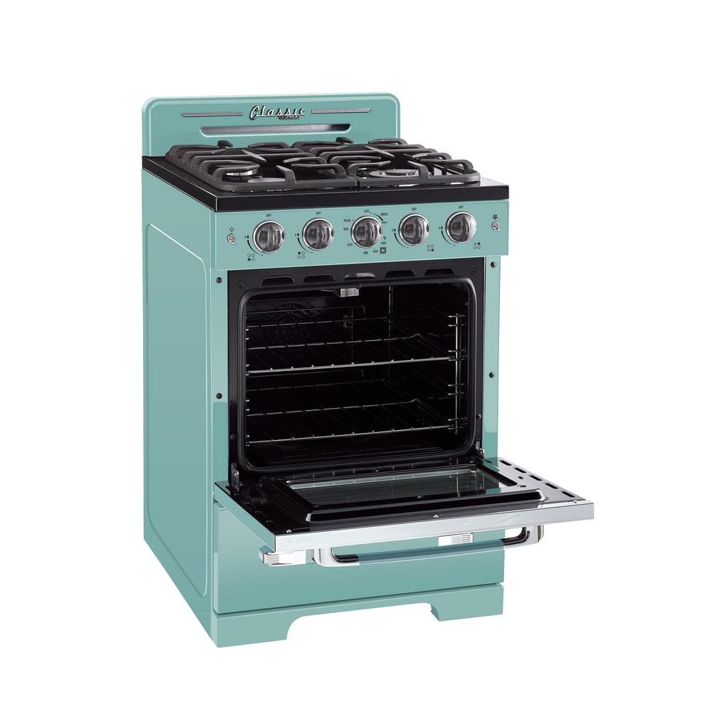 Classic Retro 24" Ocean Mist Turquoise Gas Range with Convection Oven