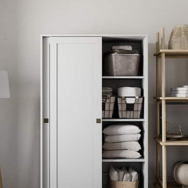 Elite Plus White 65 in. Accent Cabinet Office Storage Cabinet with 4 Adjustable Shelves and Sliding Doors