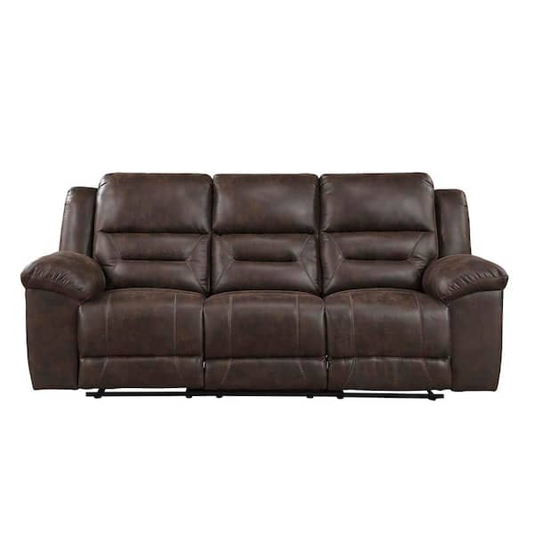 Calla 91.5 in. W Pillow Top Arm Microfiber Rectangle Manual Double Reclining Sofa in Dark Brown