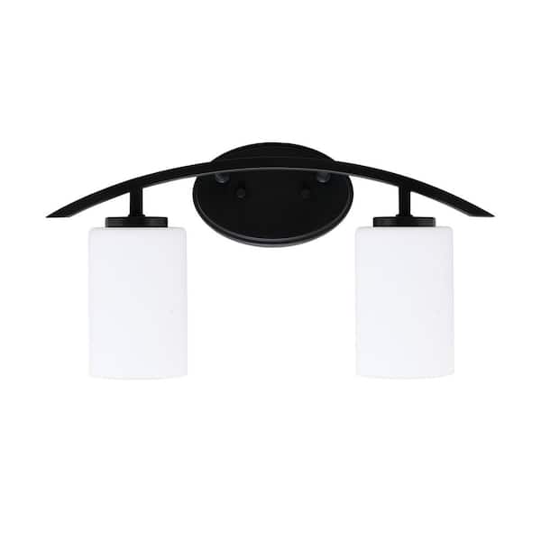 Unbranded Siena 18.25 in. 2-Light Vanity Light Matte Black with White Muslin Glass Shades