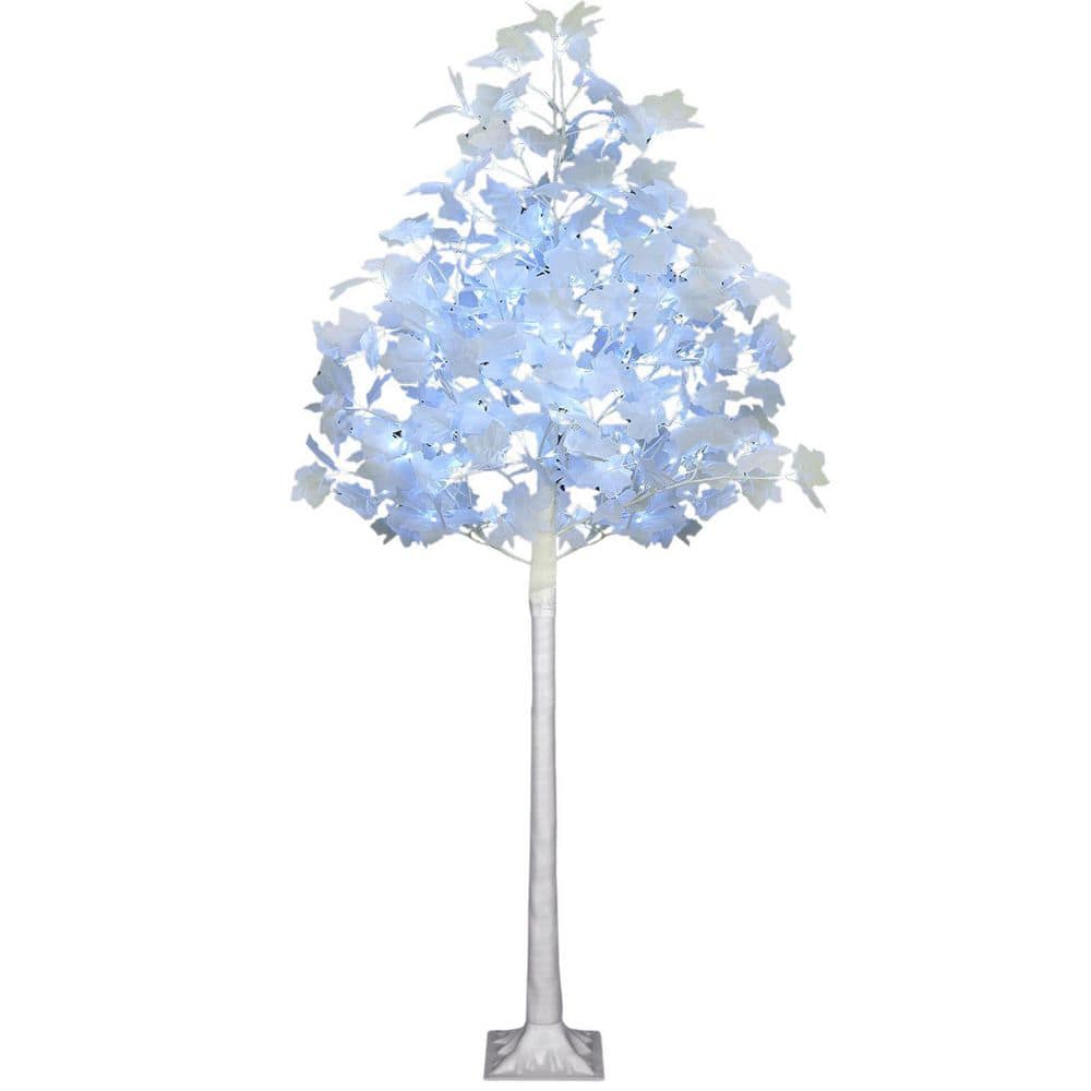 Romswi 6 ft. Artificial Lighted Maple Tree 120 LED with Cold Warm White, White Leaves for Indoor Ourdoor