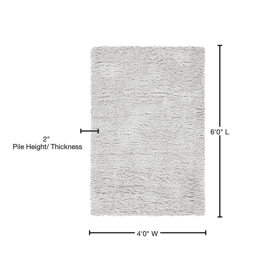 Elegant Silver Shag 4' x 6' Hand-Knotted Wool Area Rug