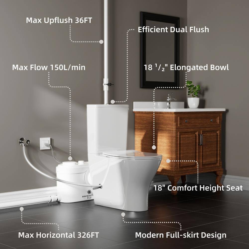 White Ceramic Two-Piece Elongated Macerating Toilet System