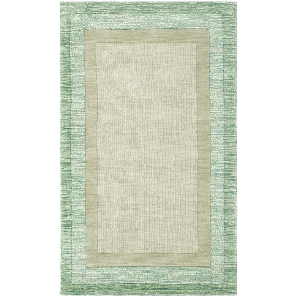 Beige and Green Hand-Tufted Wool Area Rug