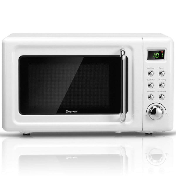 Costway Retro 0.7 cu. ft. Countertop Microwave in White with Timer and Child Lock LED Display 700-Watt