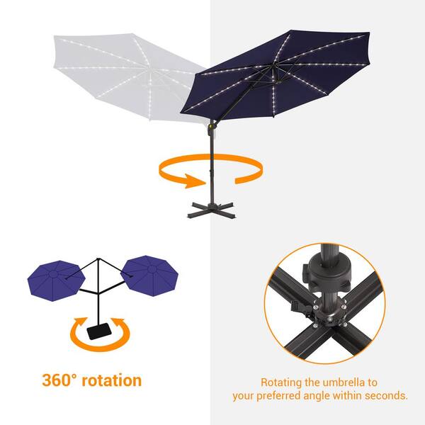 JOYESERY 10 ft. Solar LED Cantilever Patio Umbrella with Cross