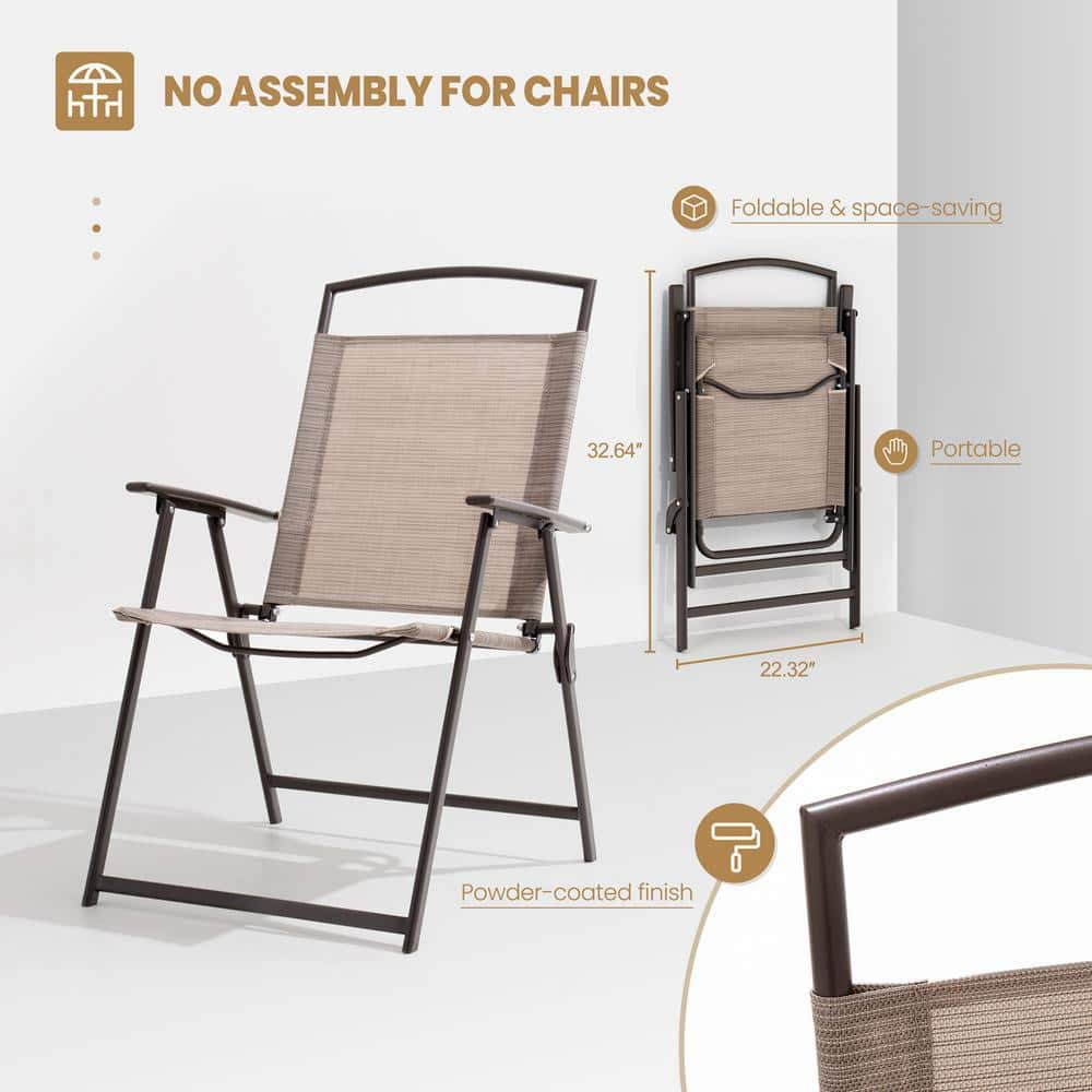Beige 6-Piece Steel and Glass Outdoor Dining Set with Umbrella