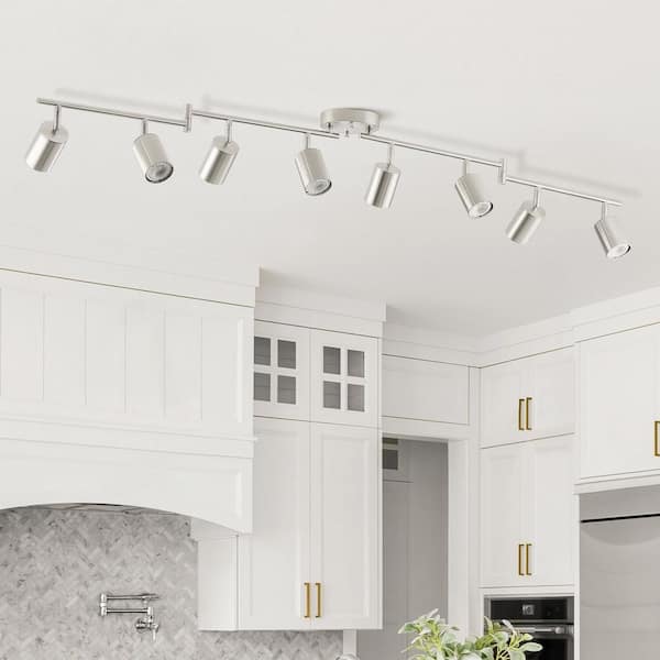 8-Light 4.5 ft. Galvanized Nickel Ceiling Mounted Hardwired Track Lighting Kit w/ Adjustable Heads and 8-Bulbs Included