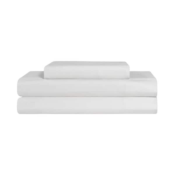 JUICY COUTURE Royal Dreams 3-Piece Brilliant White Striped Sateen Cotton Twin Soft Sheet Set