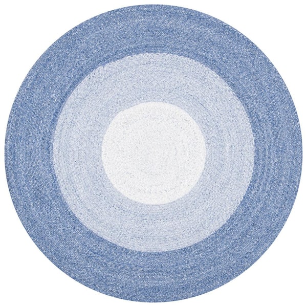 SAFAVIEH Braided Blue/Ivory 10 ft. x 10 ft. Round Solid Area Rug