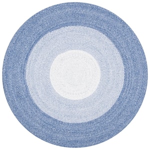 Braided Blue/Ivory 8 ft. x 8 ft. Round Solid Area Rug