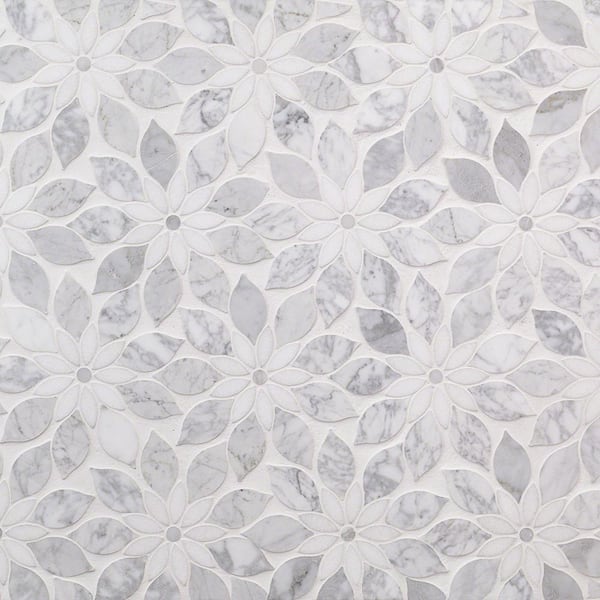 Ivy Hill Tile Thistle White 12.4 in. x 14.13 in. Polished Marble Mosaic Tile (1.21 sq. ft./Sheet)