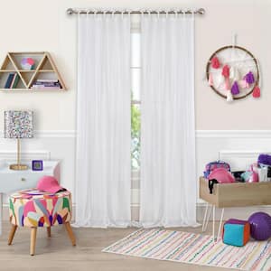 White Solid Tab Top Sheer Curtain - 50 in. W x 108 in. L