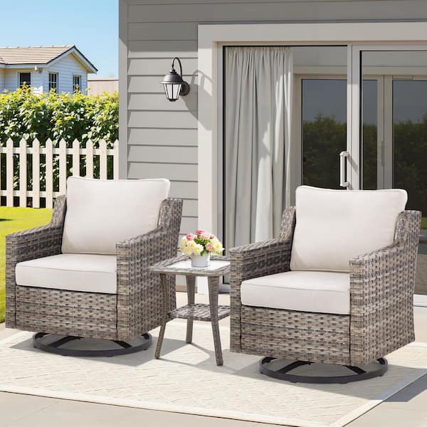 Buenaola Nyajiah 3-Piece Wicker Patio Conversation Set with Beige Cushions