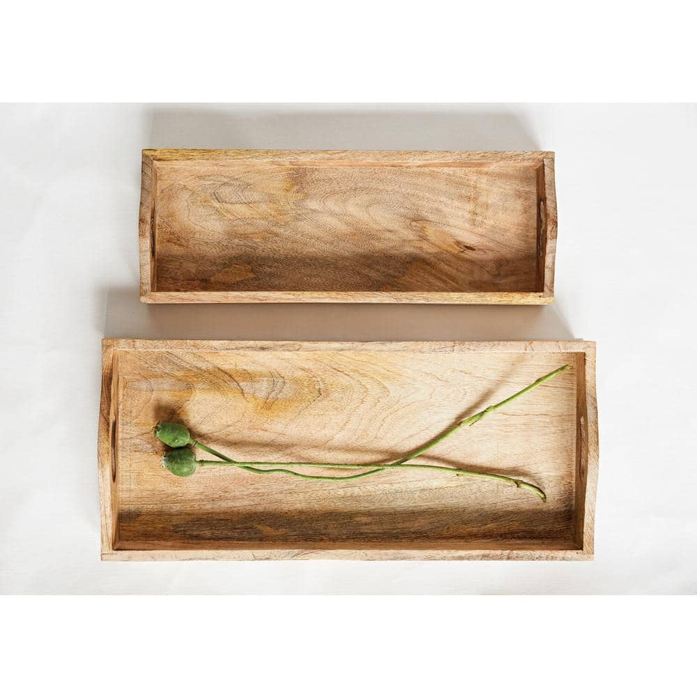 Rustic Rich Brown Mango Wood Serving Trays - Set of 2