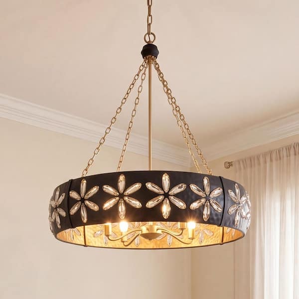 Breegan Jane by Savoy House Venice 6-Light Metropolis Black and Gold with Faceted Crystal Petals