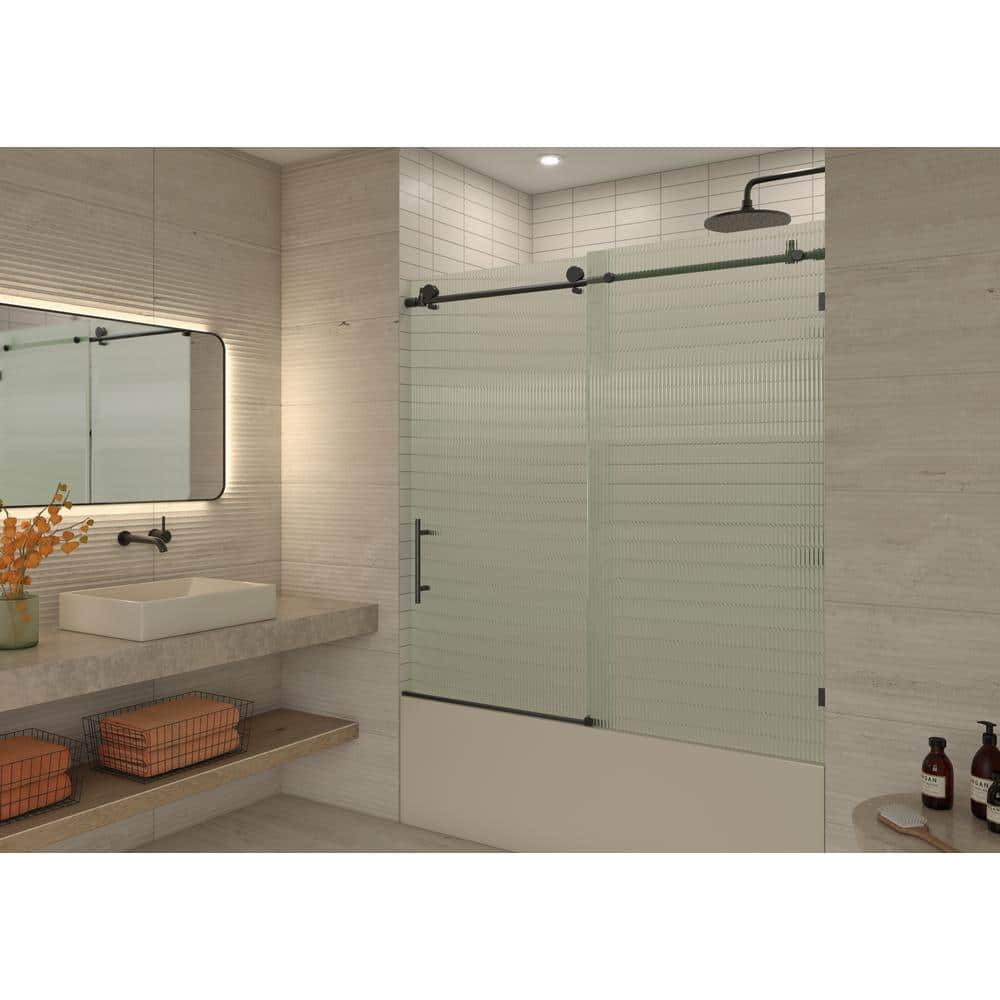 Galaxy 60" Frameless Fluted Glass Sliding Bathtub Door