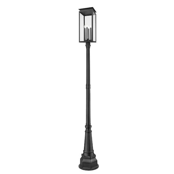 Unbranded Nova 4 Light Black Aluminum Hardwired Weather Resistant Outdoor Post Light Set with No Bulbs Included
