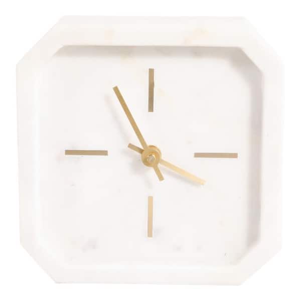 White Marble 6.25 in. H Octagon Table Clock