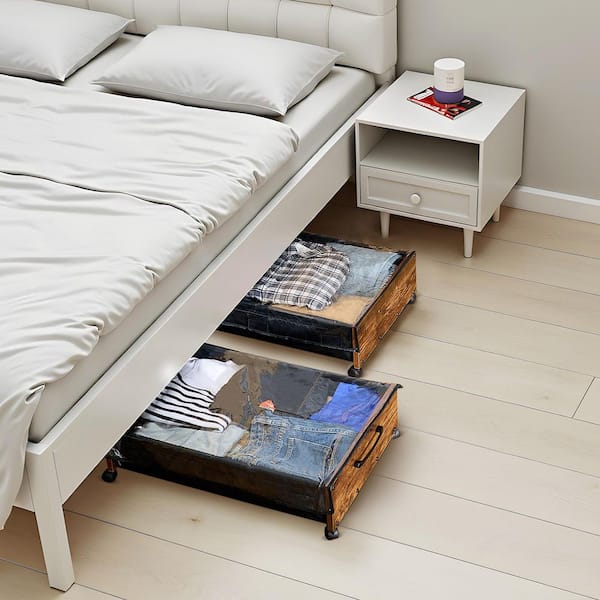 Under Bed Storage with Wheels, 25.6 x 18.1 x 7.1 in. Underbed Containers, Underbed Shoes Organizer with Lockable Wheels