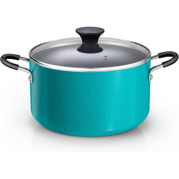 Cook N Home 6 qt. Nonstick Aluminum Stockpot Casserole with Lid, Turquoise