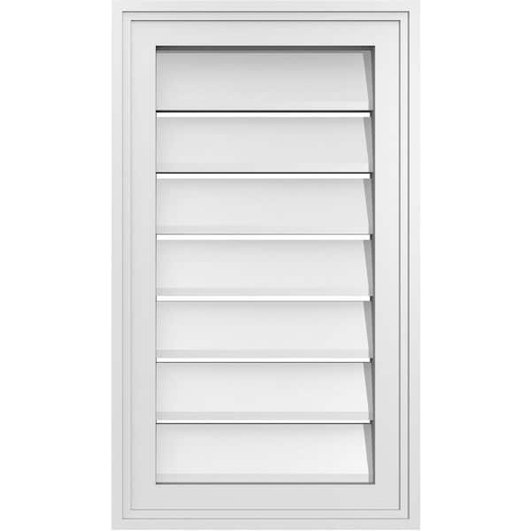Ekena Millwork 14 in. x 24 in. Vertical Surface Mount PVC Gable Vent: Functional with Brickmould Frame