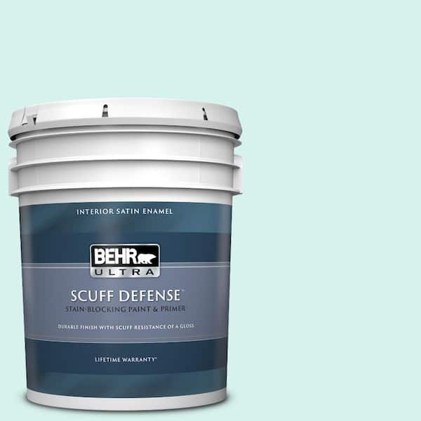 BEHR ULTRA 5 gal. #P450-1 Sea Ice Extra Durable Satin Enamel Interior Paint & Primer