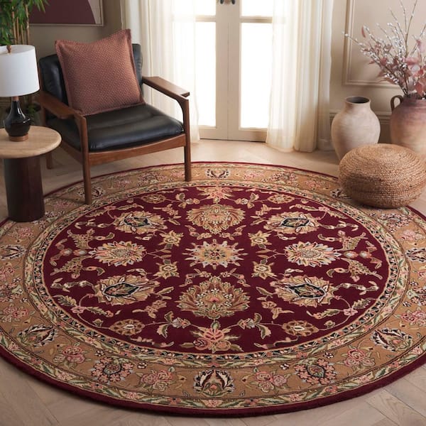 Traditions 8 ft. x 8 ft. Round Red/Gold Floral Oriental Border Area Rug