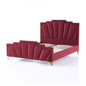 Cedarbrook Art Deco Red Upholstered Steel Frame Queen Platform Bed and Care Kit