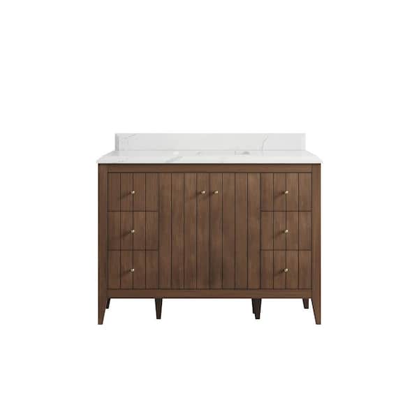 Willow Collections Atlanta Teak 48 in. Single Sink Freestanding Dark Natural Bath Vanity with Calacatta Laza Qt. Top Unassembled