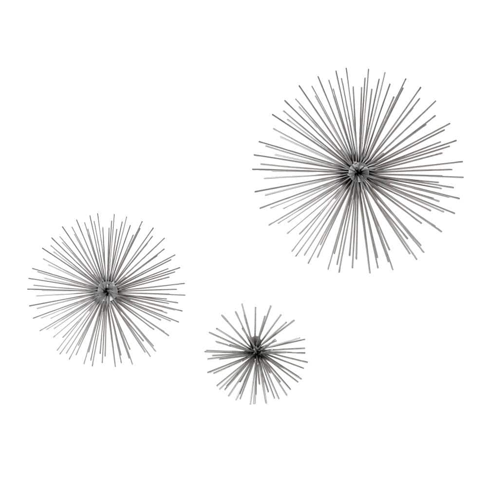 Silver Metal 3D Starburst Wall Sculpture Set of Three