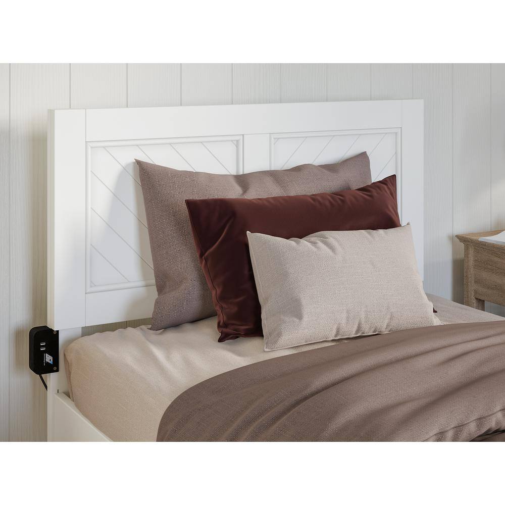 White Twin XL Wood Platform Bed with Trundle and Headboard
