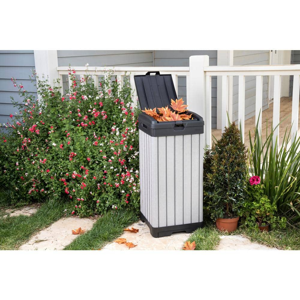 Gray Heavy Duty Plastic Outdoor Trash Can with Double Lid