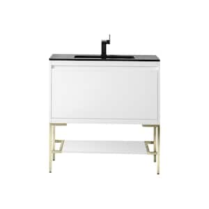 Mantova 35.4 in. W x 18.1 in. D x 36 in. H Single Vanity in Glossy White with Charcoal Black Composite Stone Top