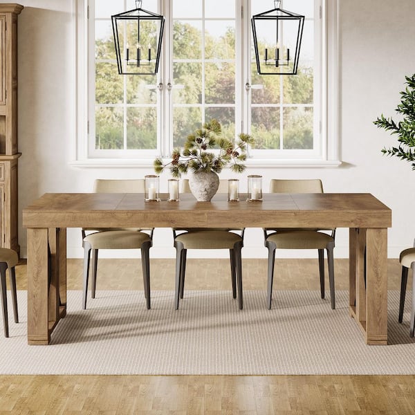 Roesler Farmhouse Brown Engineered Wood 70.8 in. Double Pedestal Dining Table Seats 6