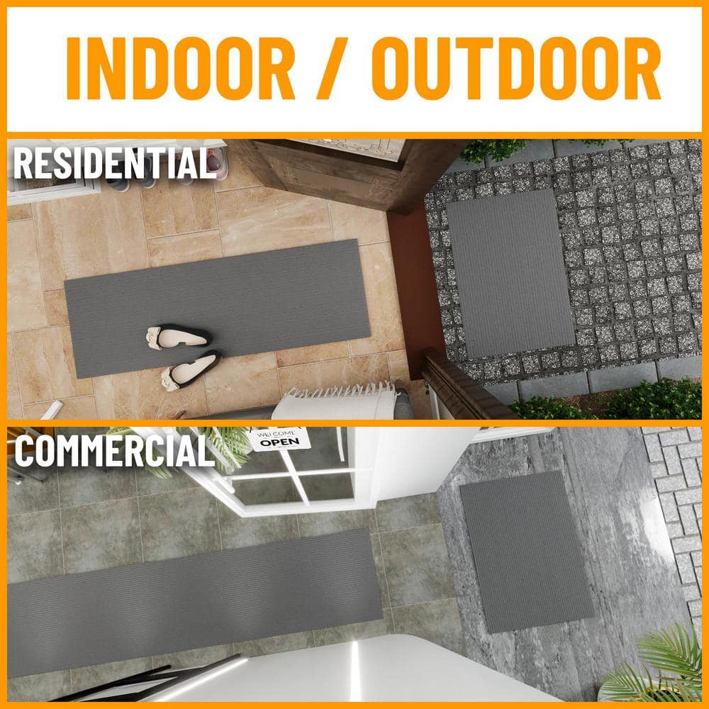 Gray Polyester Non-Slip Rubberback Indoor/Outdoor Utility Mat