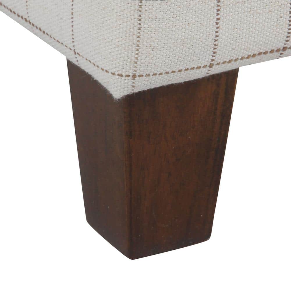 Grid-Patterned Beige and Brown Wooden Square Ottoman with Hidden Storage