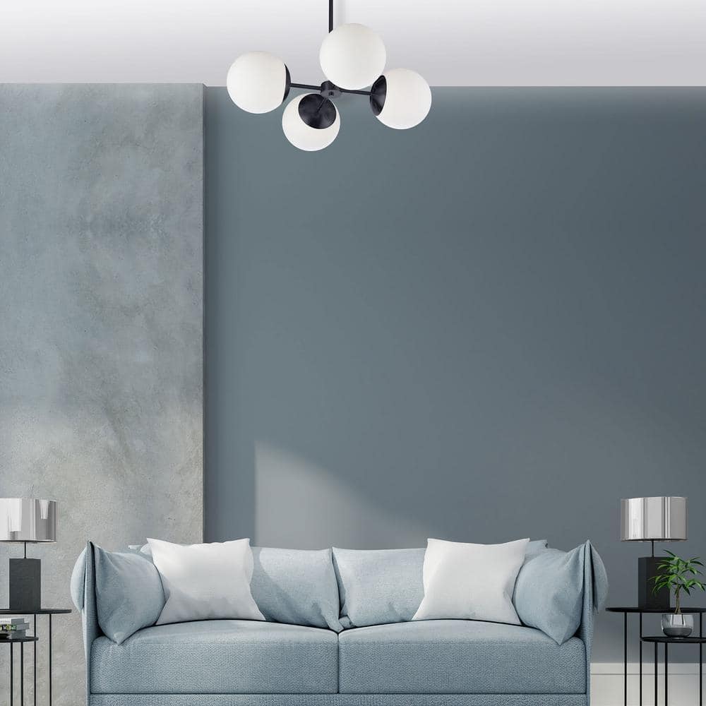 Dayana Transitional 24" Matte Black Globe Chandelier with White Glass