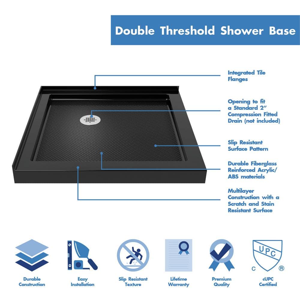 Black Acrylic 36" Square Double Threshold Shower Base