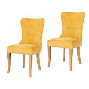 Lujan Yellow Fabric Upholstered Tufted High Back Nailhead Side Dining Chair (Set of 2)