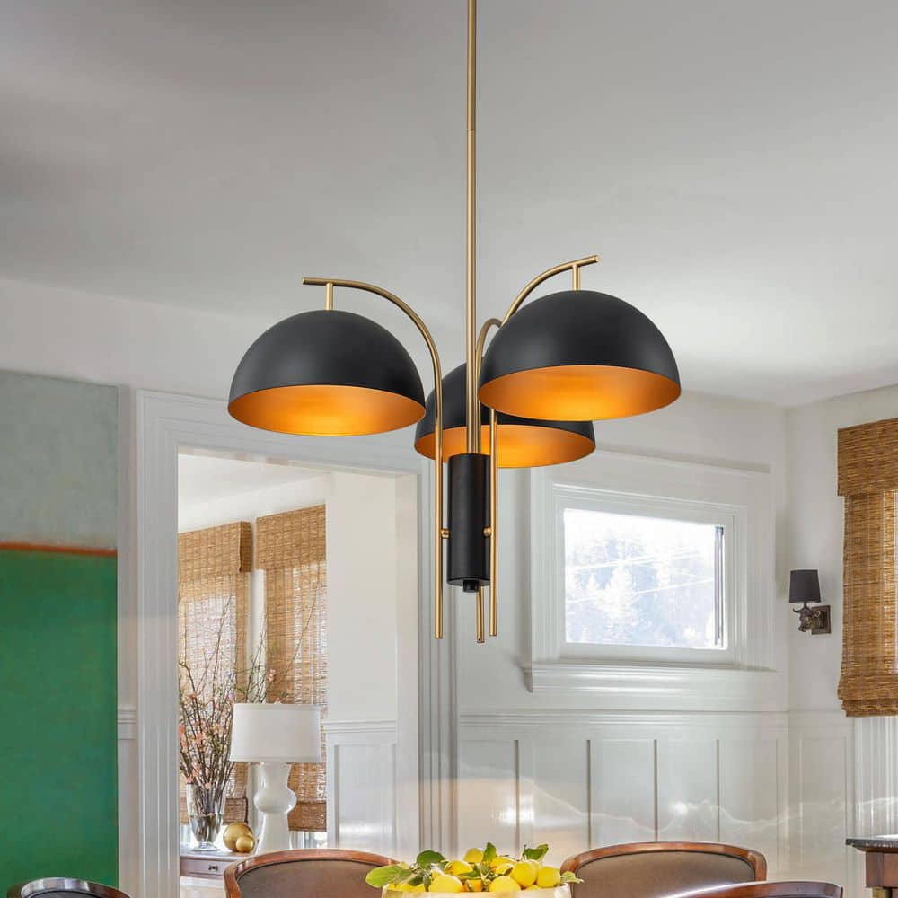 LLHZSY Detroit 3-Light 24.02 in. Black and Brass Cluster