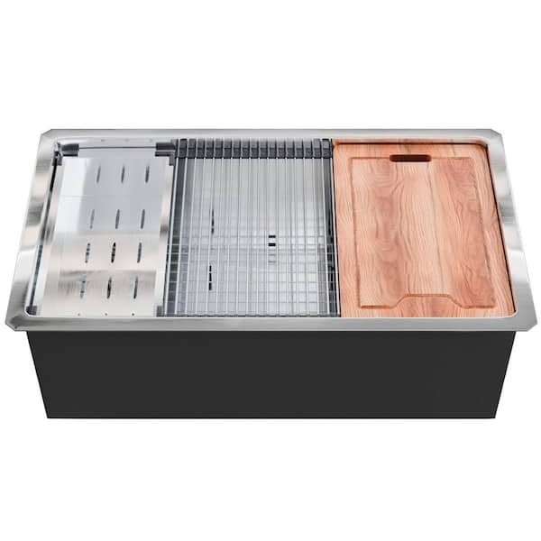 All-in 32 in. Undermount Single Bowl 16-Gauge Stainless Steel Kitchen Sink Workstation with Accessories