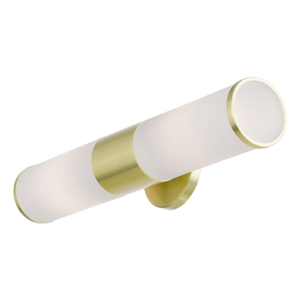 Crestmoor 18.5 in. 2-Light Satin Brass ADA Vanity Light with Satin Opal White Glass