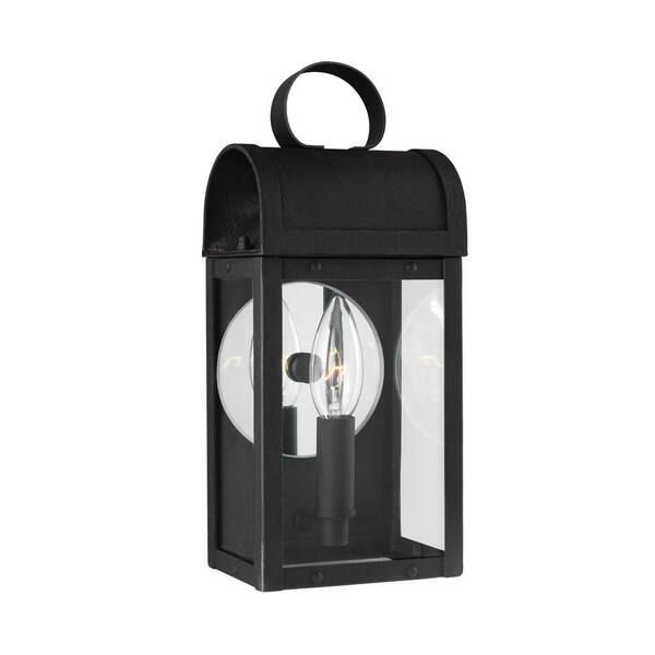 Generation Lighting Conroe 1-Light Small Black Outdoor 11.5625 in. Wall Mount Lantern with Dimmable Candelabra LED Bulb