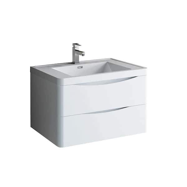 Tuscany 32 in. Modern Wall Hung Vanity in Glossy White with Vanity Top in White with White Basin