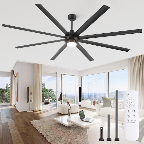 96 in. Indoor/Outdoor Matte Black Downrod and Angled Mount Industrial Ceiling Fan with Light Kit and Remote Control