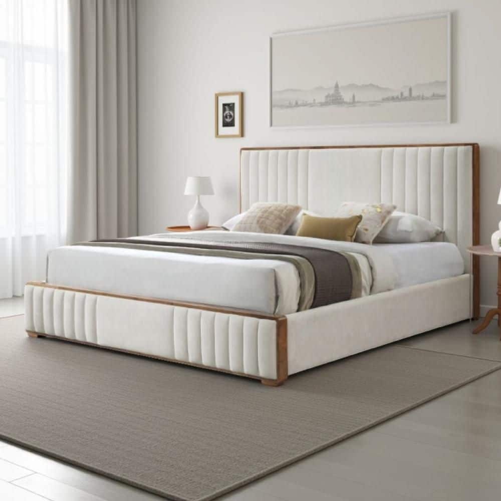 Lesa Beige and Brown Composite Wood Frame King Platform Bed with Tufted Upholstered Headboard price history on PriceWatchPro