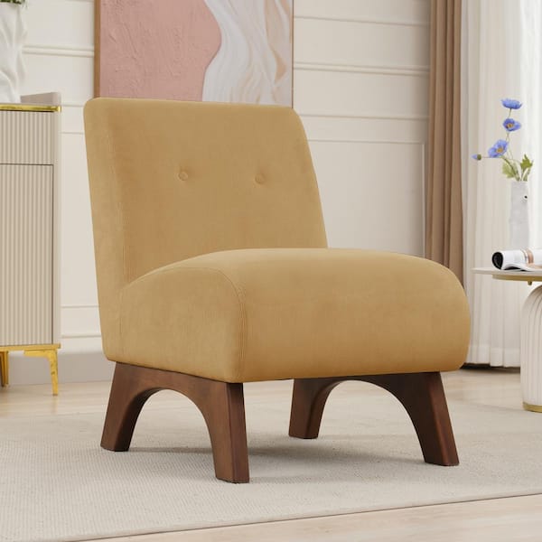JEAREY Modern Corduroy Solid Wood Yellow Lounge Armless Chair