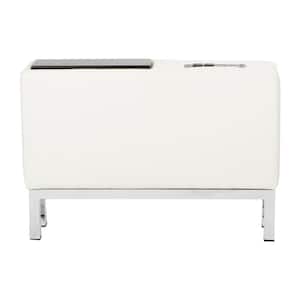 Wall Street Modular Component with Chrome Base and AC/USB 3.0 Charging Station in White Faux Leather