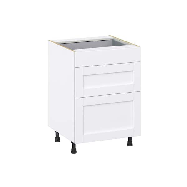 J COLLECTION Milton 24 in. W x 24 in. D x 34.5 in. H Assembled Shaker Drawer Base Kitchen Cabinet in Bright White with 3 Drawers